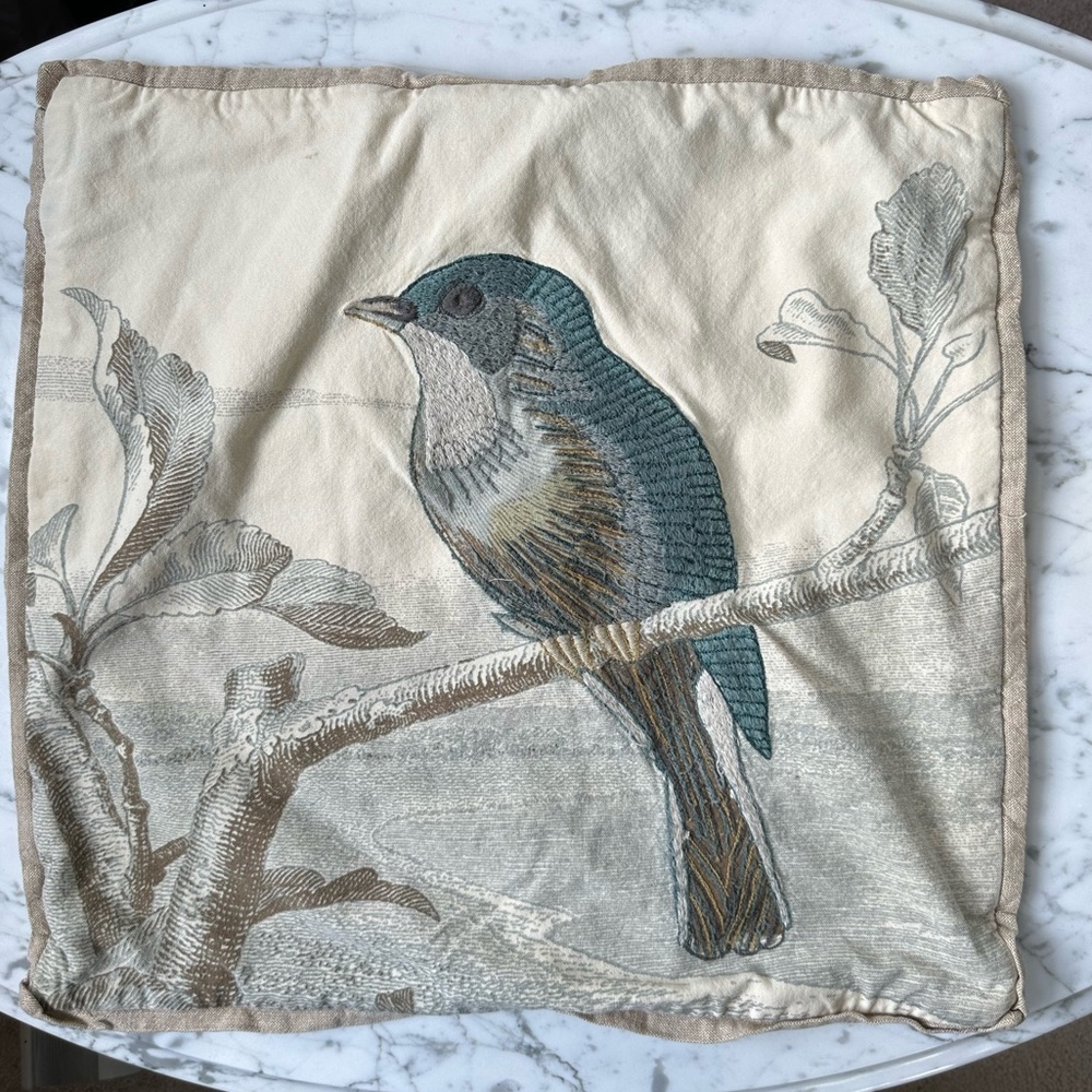 Pottery Barn Embroidered Bird Pillow Cover